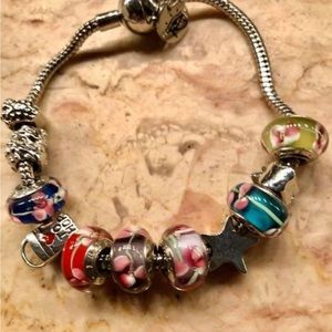 Sterling and glass bead pandora style bracelet with magnetic clasp